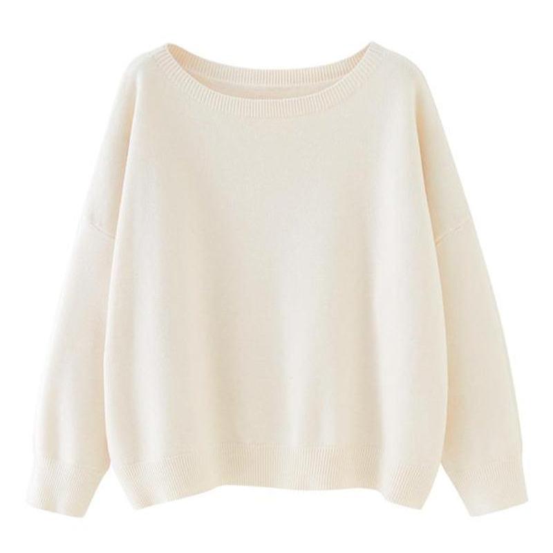 Women'S Chic Plain Scoop Neck Knitted Long Sleeve Sweater, Lady Basic Comfort Drop Shoulder Crewneck Knitting Back to School Jumper, Fall Clothes, 2024 Knitwear Clothes, Womenswear, Fall Outfits, Earthtone Fallfreshness, Vintage Clothing